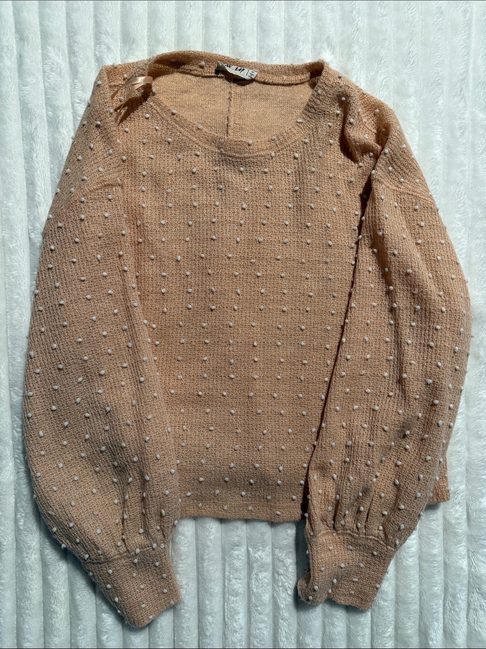 Women’s Beige Knit Sweater with Textured Dot Detail